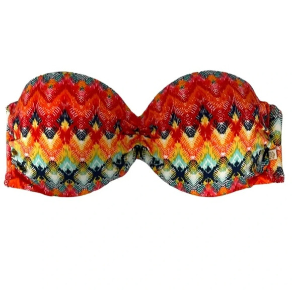 La Vie En Rose Other - LA VIE EN ROSE Aqua Bright Aztec Print Padded Push-up Bikini Top Strapless M